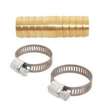 Jonction tuyaux arrosage cannelée laiton Ø15mm + 2 colliers