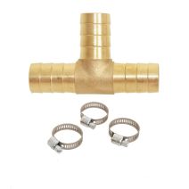 Té pour tuyau arrosage cannelé laiton Ø15mm + 3 colliers