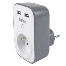 Adapteur Parafoudre Prise 2P+T 2 USB 2,4A Blanc Gris - BELKIN