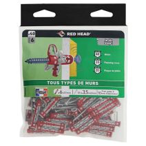  40 Chevilles MX Ø6x37mm + Vis TR Ø4x45mm - RED HEAD 