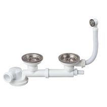 Bondes + siphon pour évier 2 bacs Ø 90 mm - INVENTIV