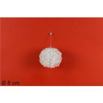 Boule de Noël à Suspendre Blanche + Paillettes Effet Givré ∅8cm