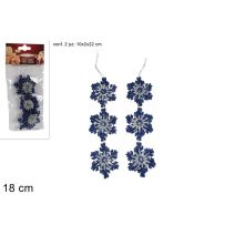 2 Flocons à Suspendre Bleu Argent Pailletés 18cm