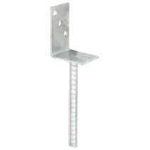 Ancre de poteau en L + tige à bétonner en acier cannelé 80x104x4mm Ø11mm 3 trous - ALBERTS