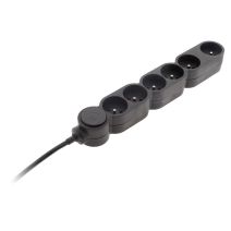 Multiprise 6 prises Home 16a 2P+T + interrupteur noir cable ho5vvf 3g1 1,5m avec fiche extraplate - INOTECH
