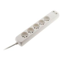 Multiprise 5 prises 16a 2P+T avec 2xUSB en 2.1a cable h05vvf 3g1mm² 1m - ZENITECH