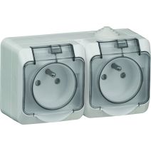Prise 2P+T double Cedar gris IP44 - SCHNEIDER ELECTRIC