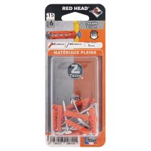 15 Chevilles Ztech Matériaux Pleins Ø6x30mm + Vis TF Ø4x40mm - RED HEAD