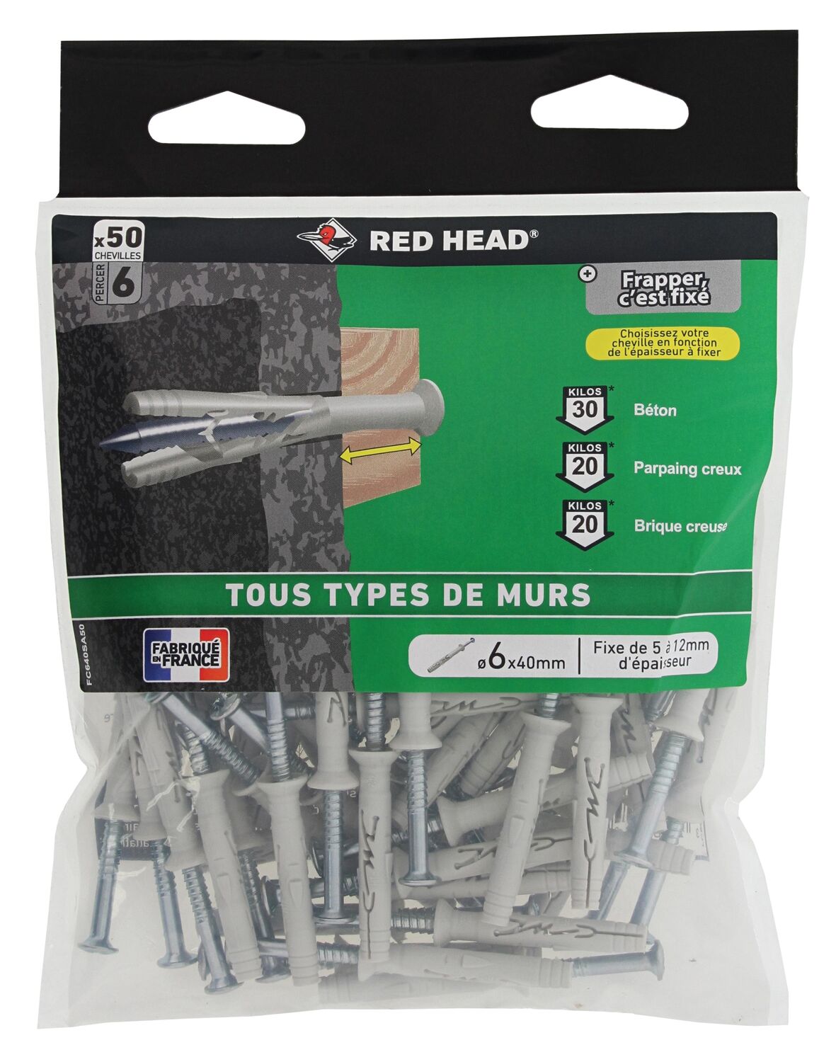 50 Chevilles Frapex M Ø6x40mm - RED HEAD