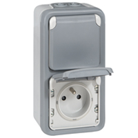 Prises avec terre x 2 plexo apparent - vertical - livré complet boitier gris - LEGRAND