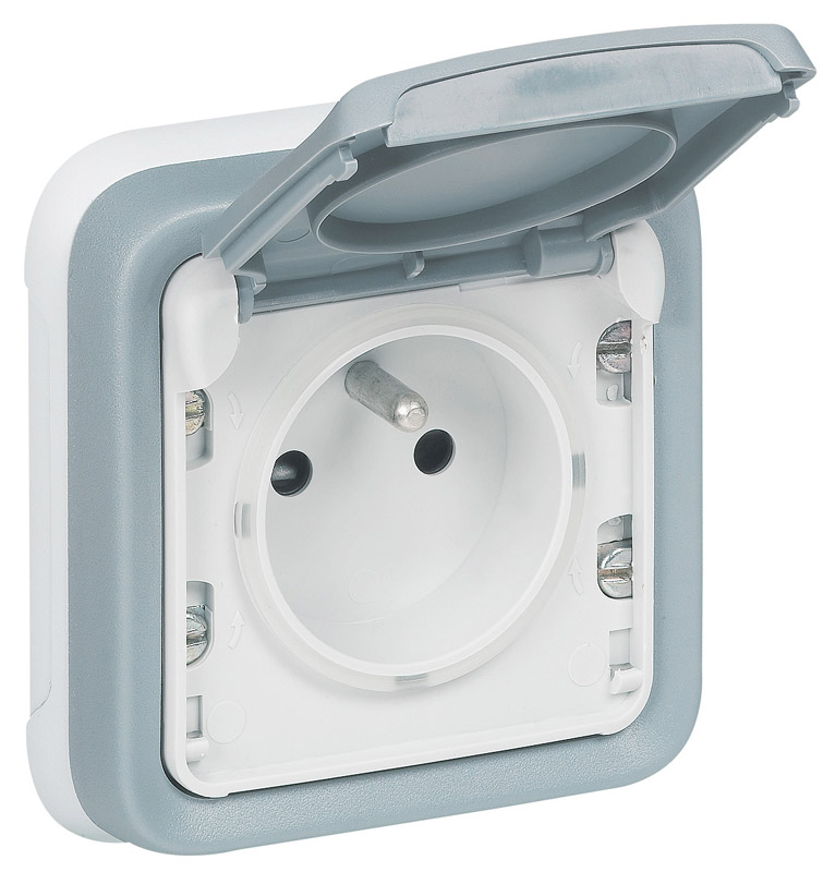 Prise avec terre plexo encastré, volet IP55 - LEGRAND