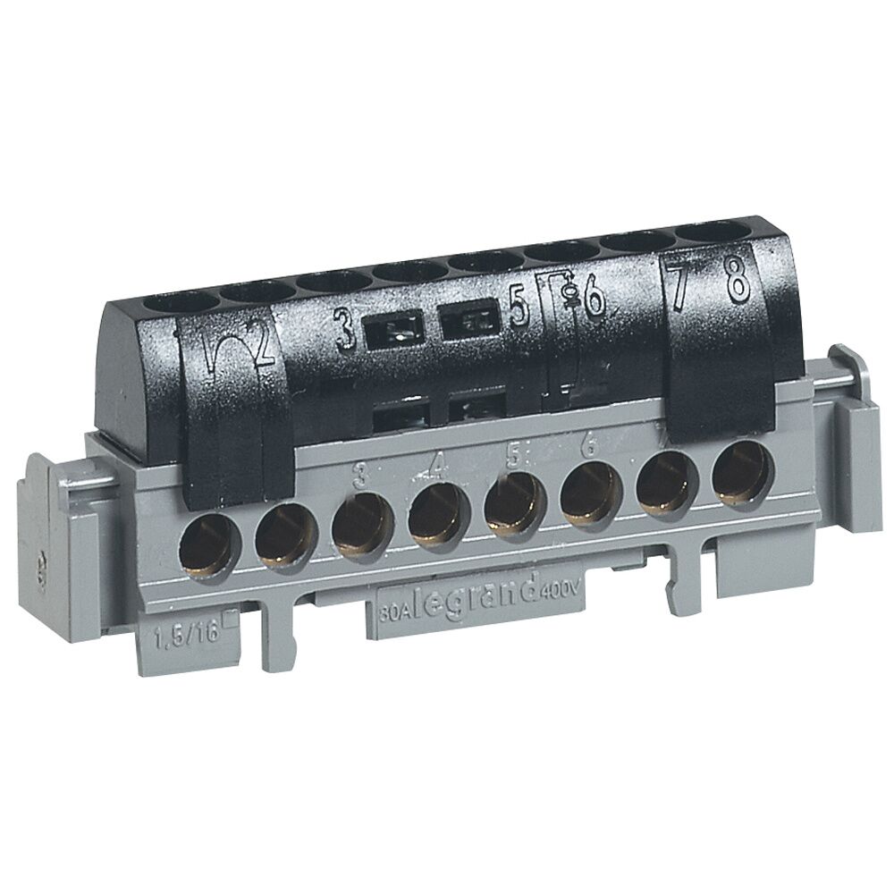 Bornier phase 8 connexions noir - LEGRAND