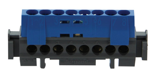 Bornier neutre Lexic bleu 8 bornes pour câble 1.5 à 16mm2 - LEGRAND