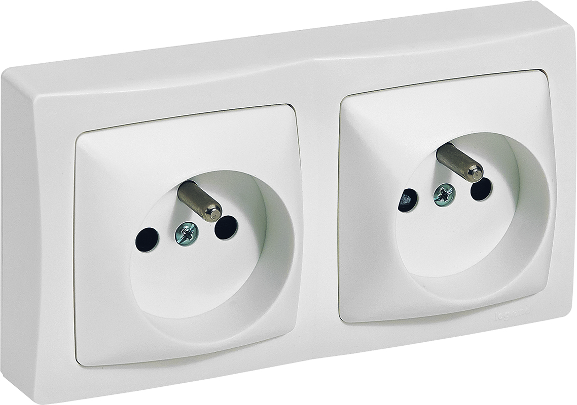 Double prise de courant avec terre Appareillage Saillie horizontal blanc - LEGRAND