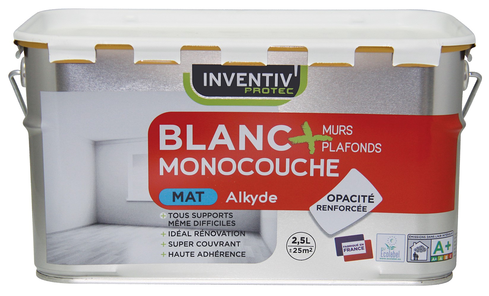 Peinture Murs & Plafonds Mat Monocouche Blanc 2,5L  - INVENTIV