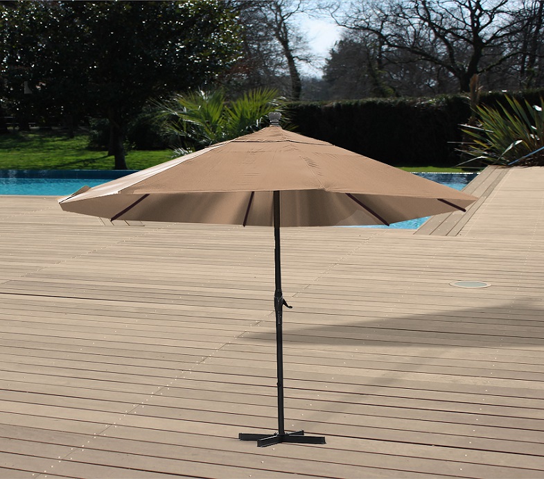 Parasol droit rond Ø3,5m Axel taupe Télécommande -  COULEURS DU MONDE