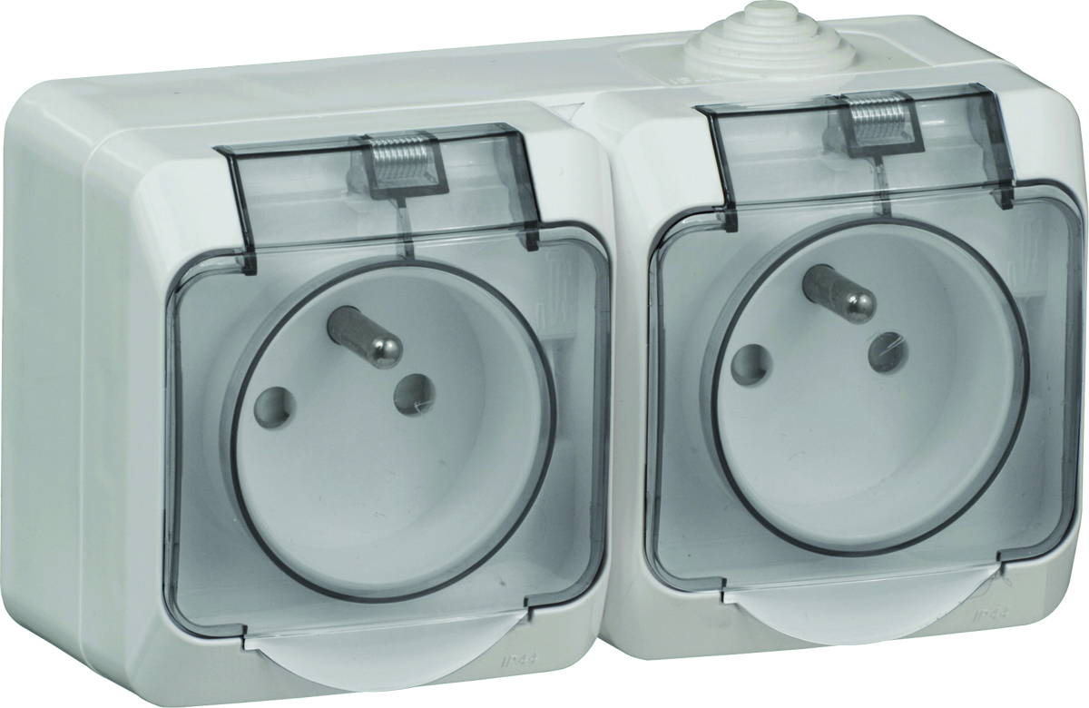Prise 2P+T double Cedar gris IP44 - SCHNEIDER ELECTRIC