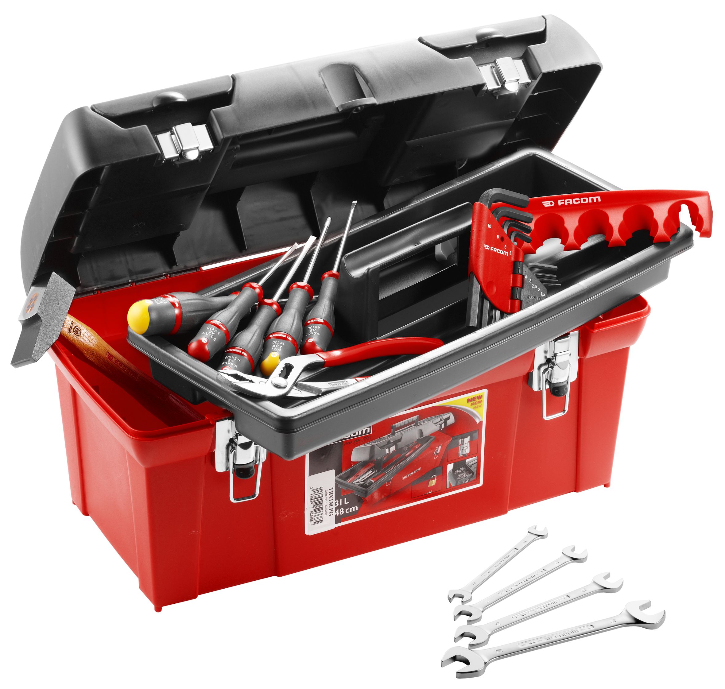 Caisse polypropylène garnie 50 cm + 20 outils + casquette FACOM 