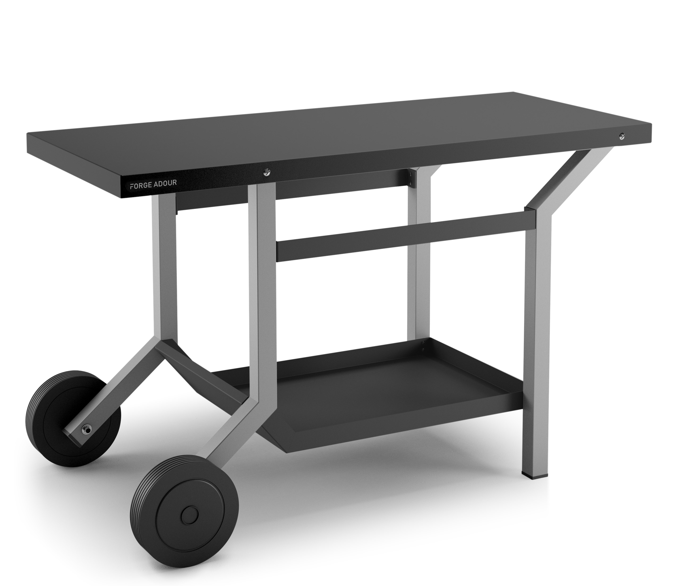 TABLE ROULANTE ACIER NOIR ET GRIS CLAIR MAT POUR PLANCHA